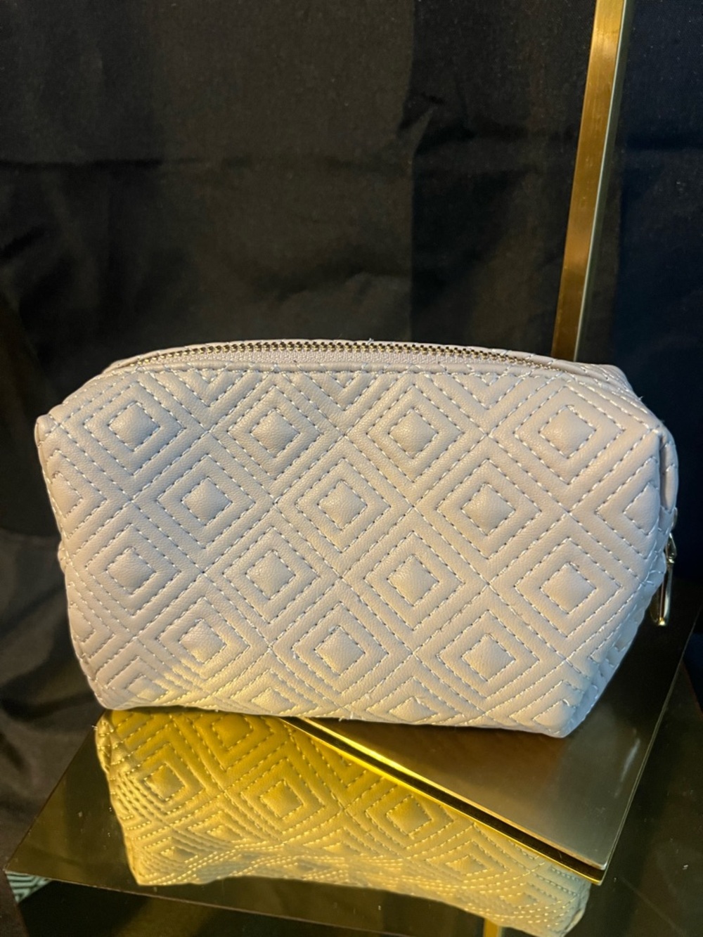Vince Camuto Quilted Cosmetic Bag in Light Beige and Brush Set - Picture 6 of 11